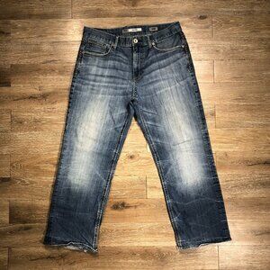BKE Seth Jeans Mens 34R Blue Denim Straight Leg Distressed Washout Actual 35x27